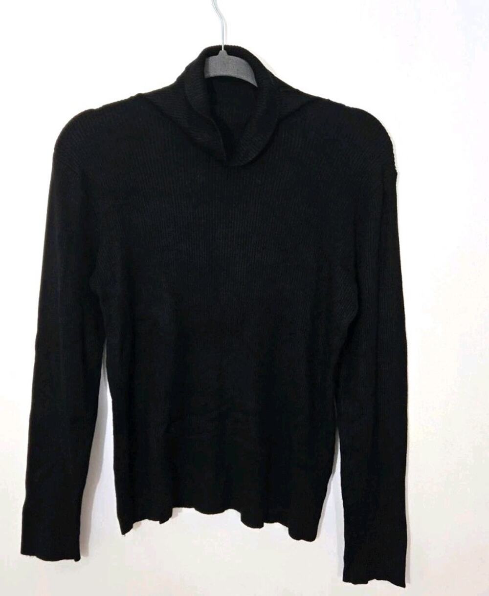 Coldwater Creek Womens Black Rib-Knit Turtleneck Pullover Sweater Cotton Size M